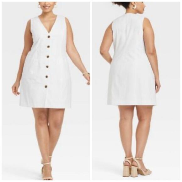 A New Day Women's Mini Cotton Blend Vest Dress White Size XXL NWT - Picture 1 of 9